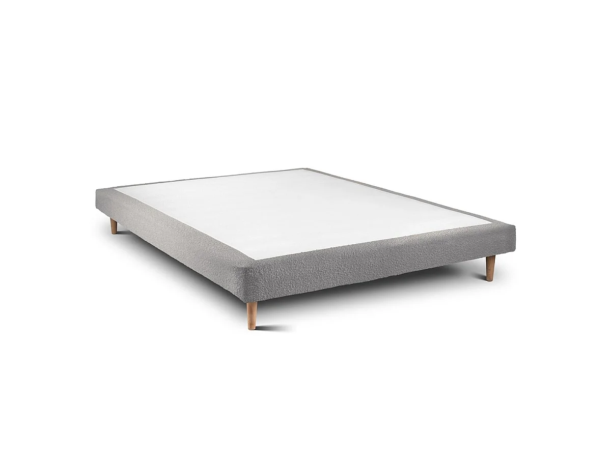 Lit 150x190cm avec tête de lit capitonnée bouclette et sommier tapissier gris - Hauteur totale : 29cm