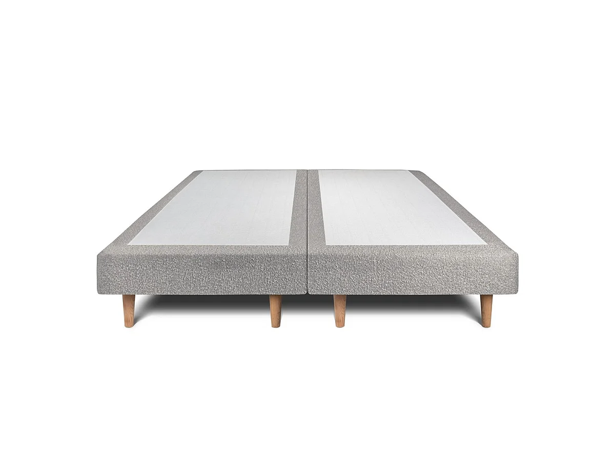 Lit 160x200cm avec tête de lit capitonnée bouclette et double sommier tapissier gris - Hauteur totale : 29cm