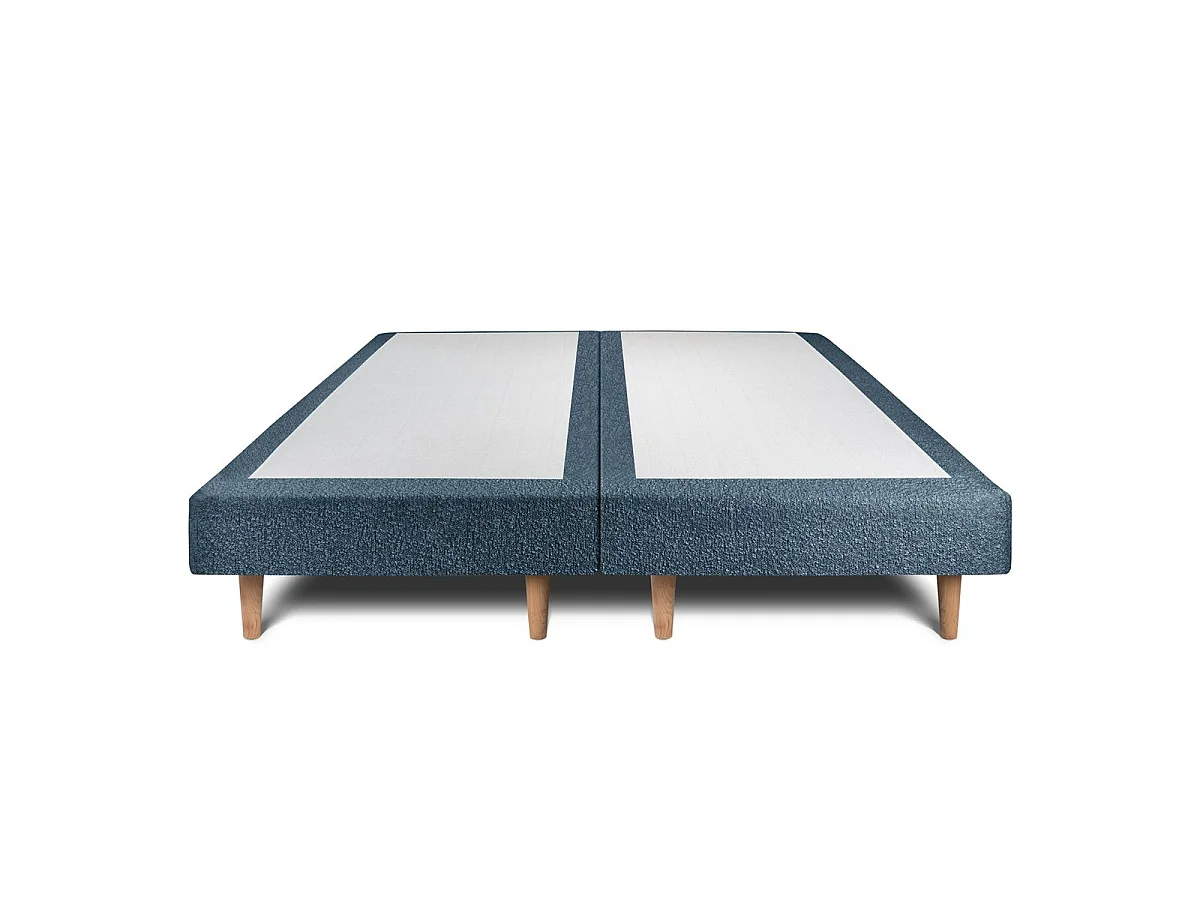 Lit 160x200cm avec tête de lit capitonnée bouclette et double sommier tapissier Bleu - Hauteur totale : 29cm