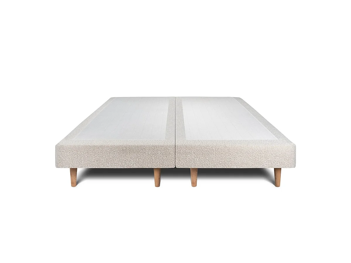 Lit 200x200cm avec tête de lit capitonnée bouclette et double sommier tapissier beige - Hauteur totale : 29cm