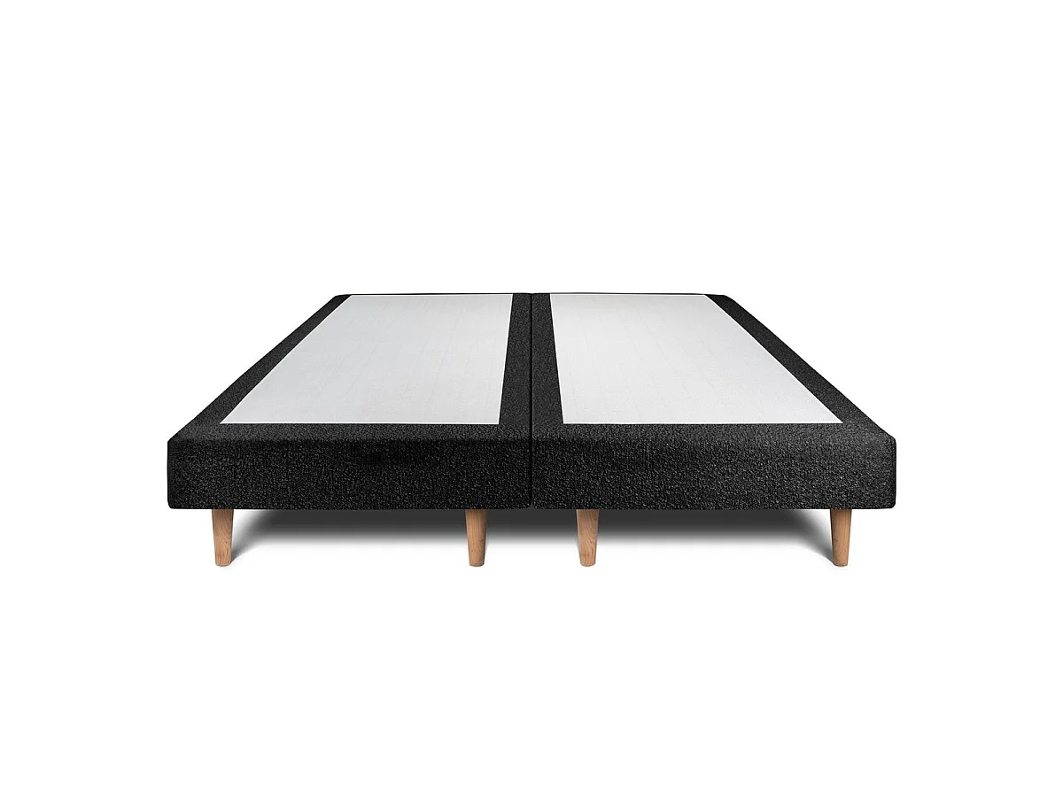 Lit 180x200cm avec tête de lit capitonnée bouclette et double sommier tapissier noir Hauteur totale : 29cm