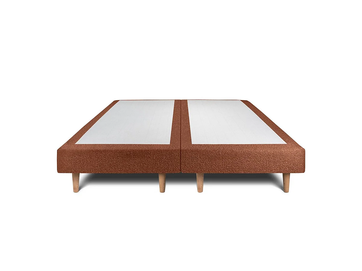 Lit 160x200cm avec tête de lit capitonnée bouclette et double sommier tapissier terracotta - Hauteur totale : 29cm