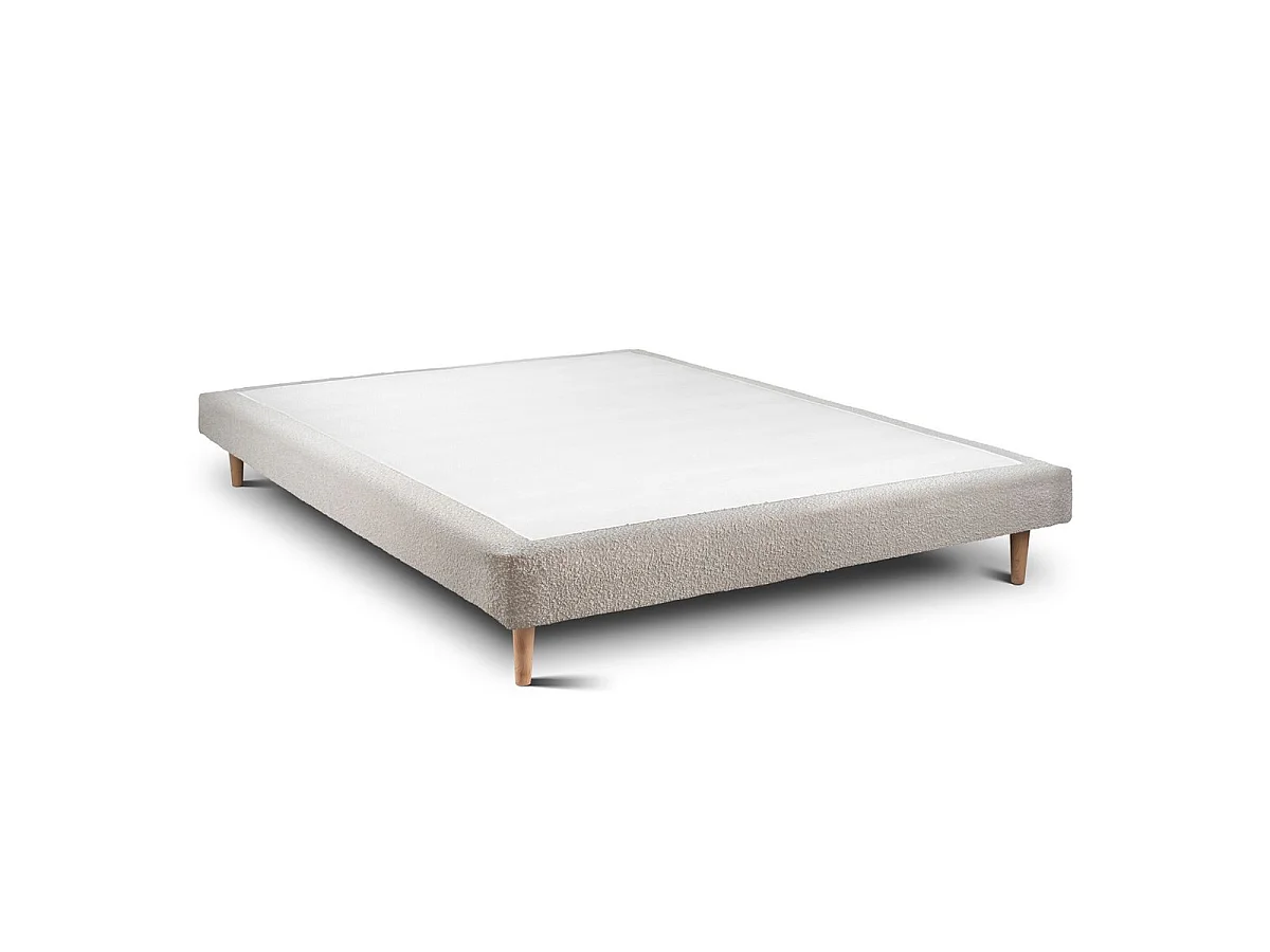 Lit 150x200cm avec tête de lit capitonnée bouclette et sommier tapissier beige - Hauteur totale : 29cm