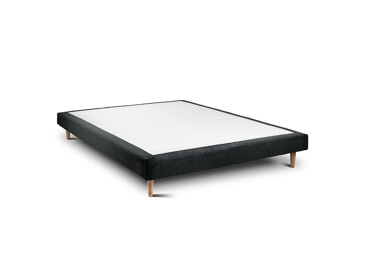 Lit 140x190cm avec tête de lit capitonnée bouclette et sommier tapissier Noir - Hauteur totale : 29cm