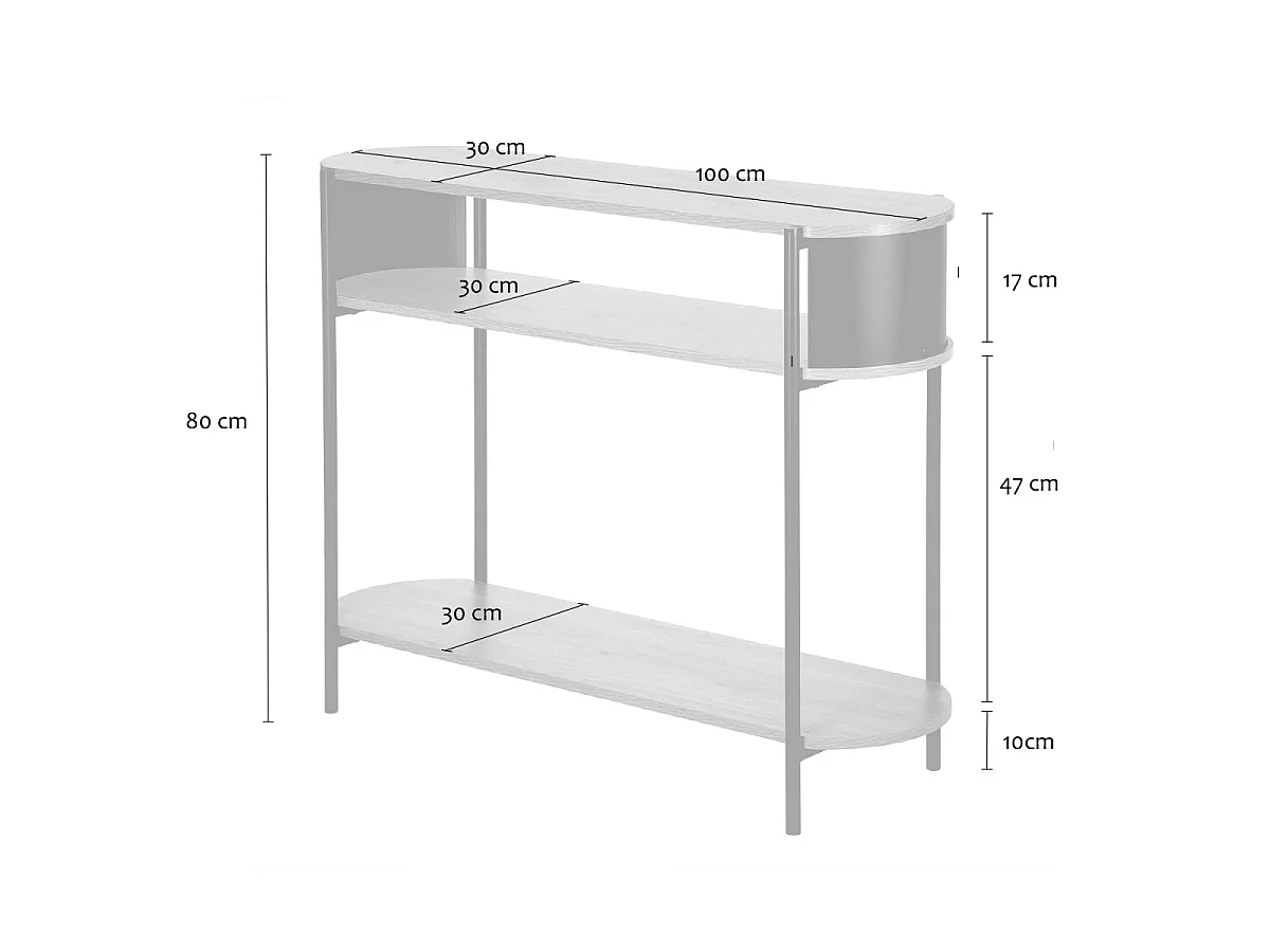 Console 3 niveaux avec flancs en métal noir L100 cm - EKLO