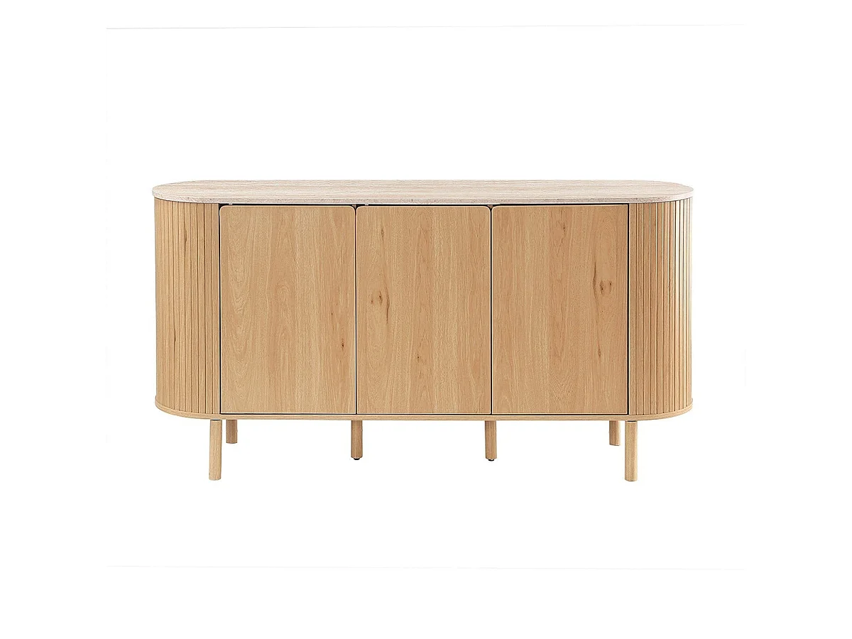 Dressoir met 3 deuren en travertijn-look blad, L 160 cm - HELIOS