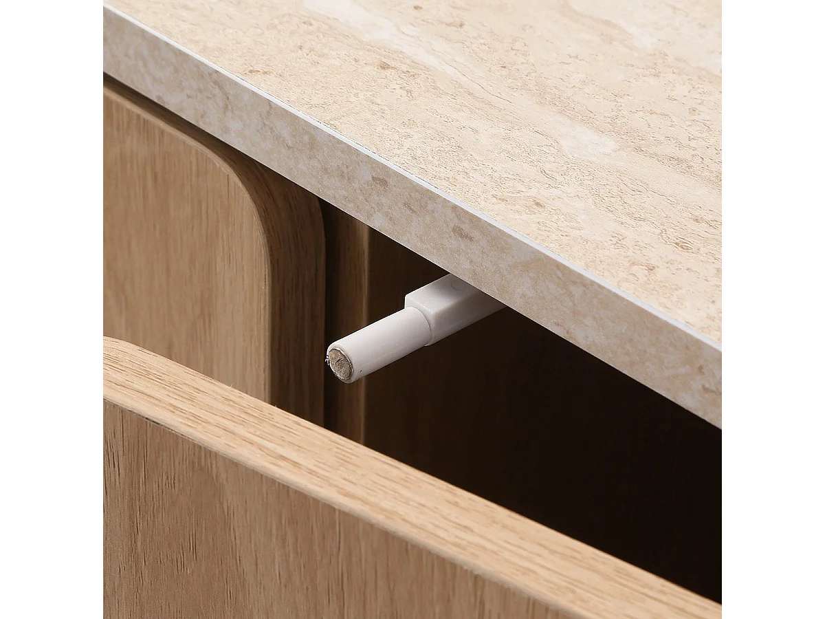 Dressoir met 3 deuren en travertijn-look blad, L 160 cm - HELIOS
