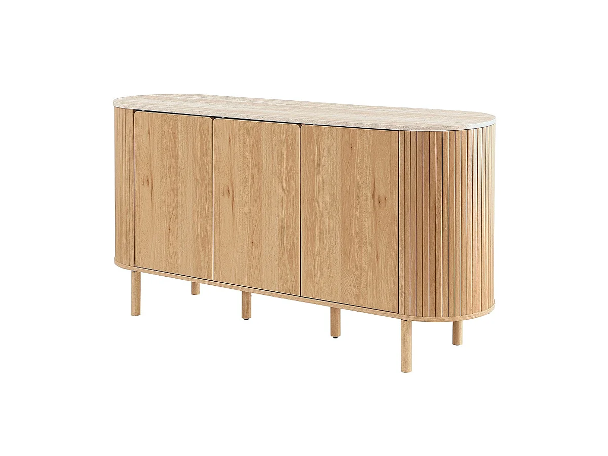 Dressoir met 3 deuren en travertijn-look blad, L 160 cm - HELIOS