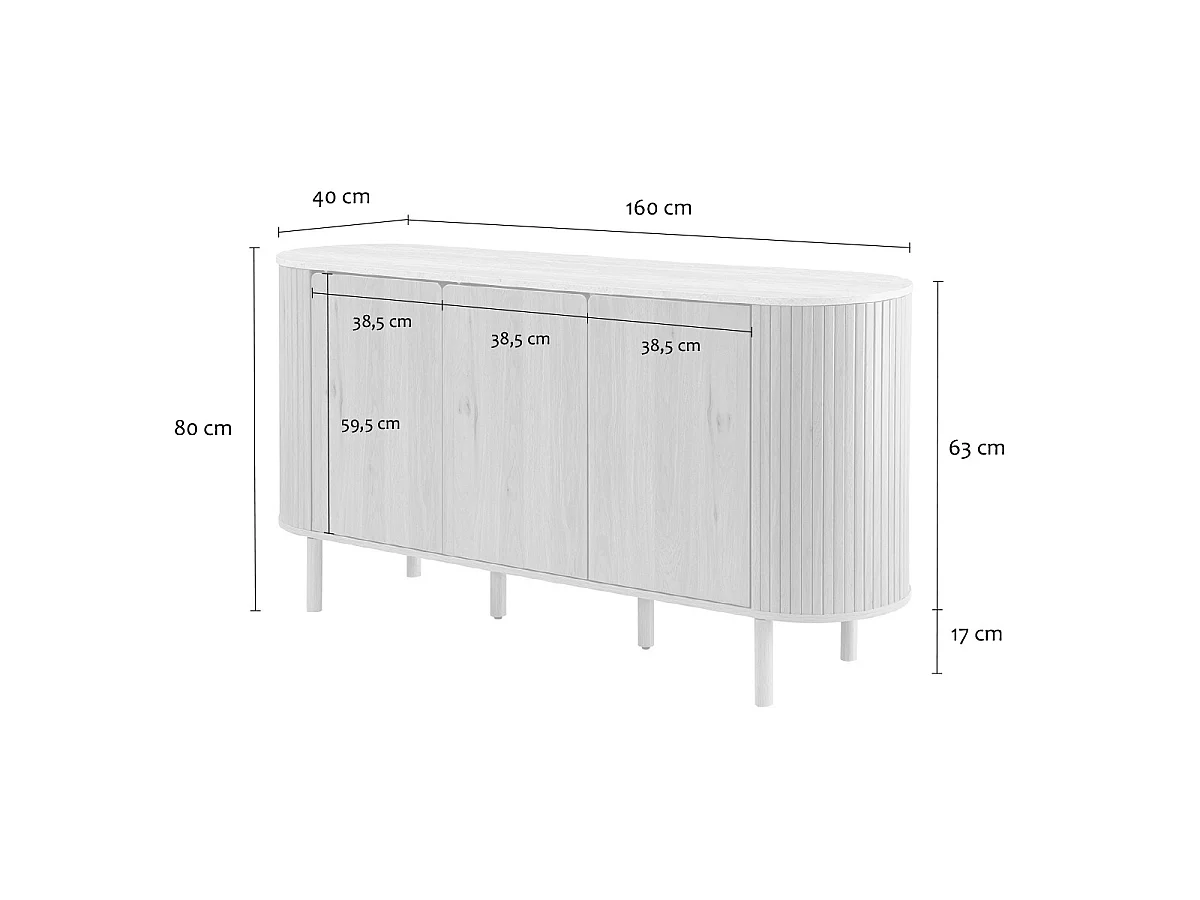 Dressoir met 3 deuren en travertijn-look blad, L 160 cm - HELIOS