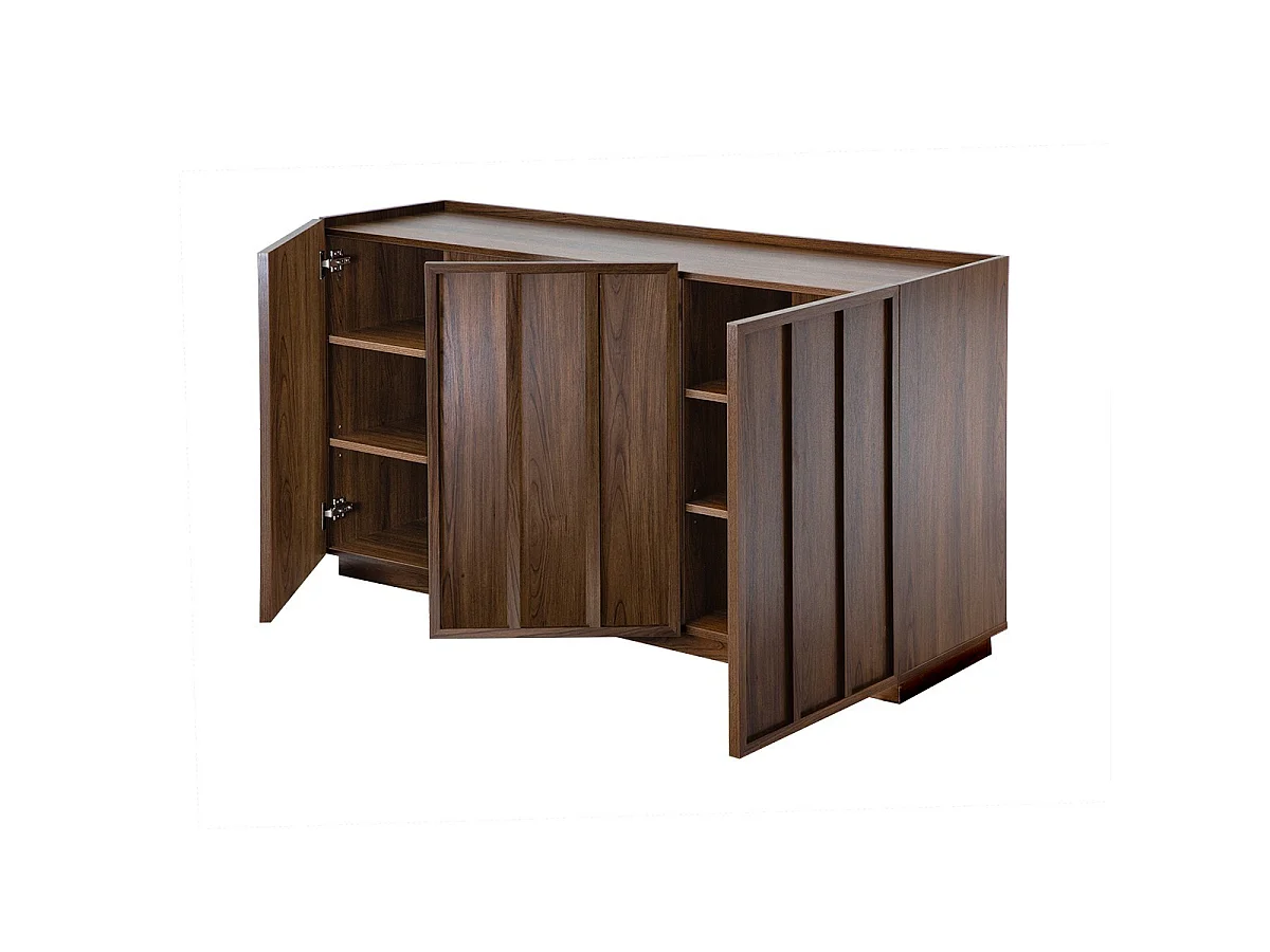 Buffet 3 portes effet noyer avec rebord L140 cm - ABEL