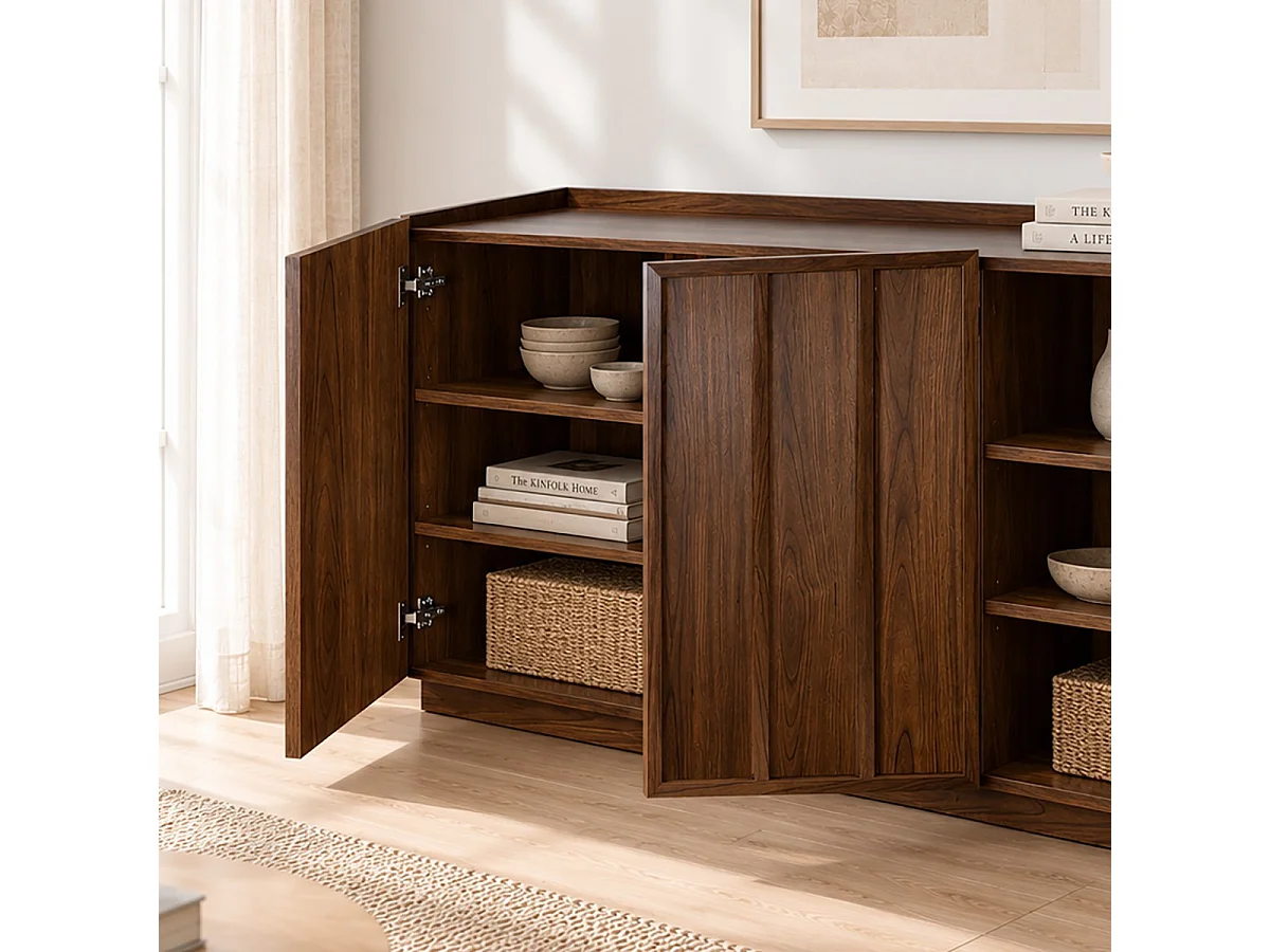 Buffet 3 portes effet noyer avec rebord L140 cm - ABEL