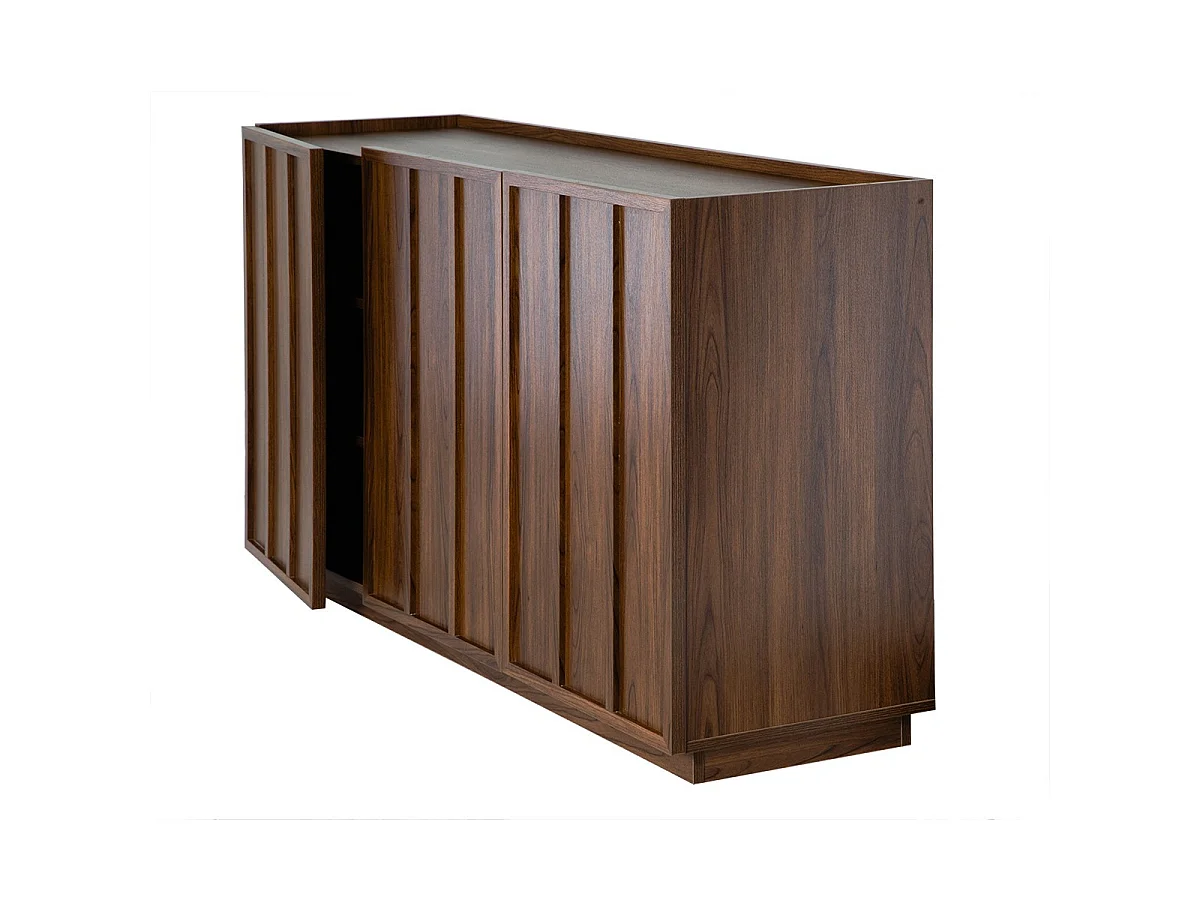 Buffet 3 portes effet noyer avec rebord L140 cm - ABEL