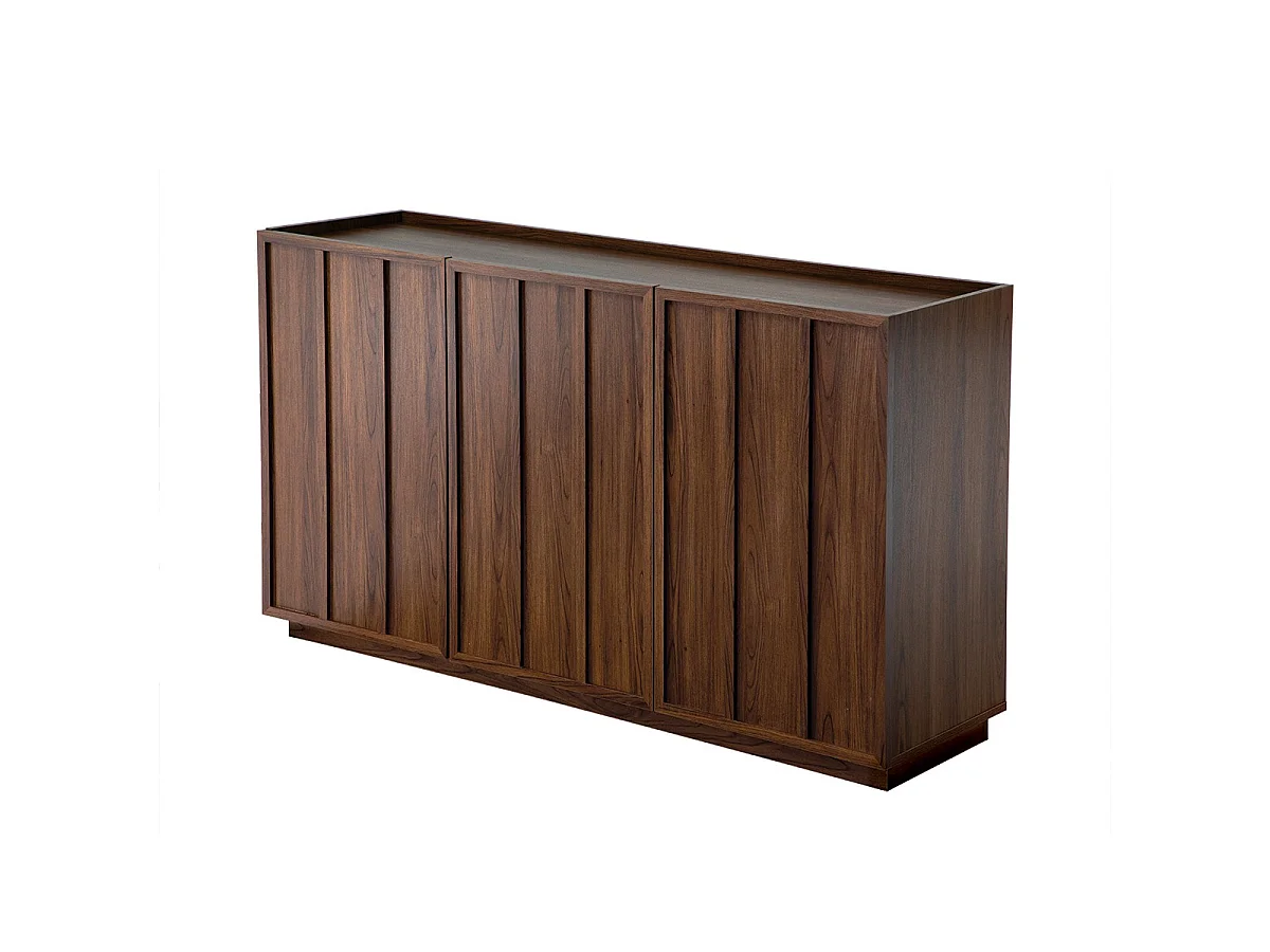 Buffet 3 portes effet noyer avec rebord L140 cm - ABEL