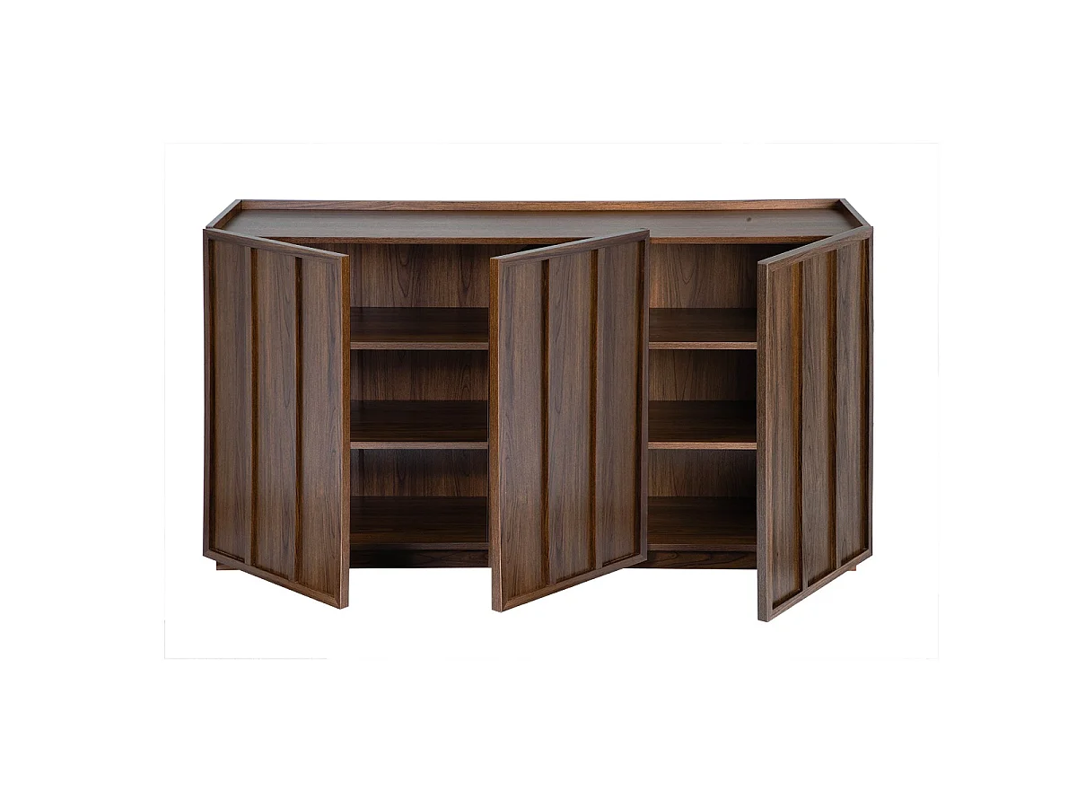 Buffet 3 portes effet noyer avec rebord L140 cm - ABEL