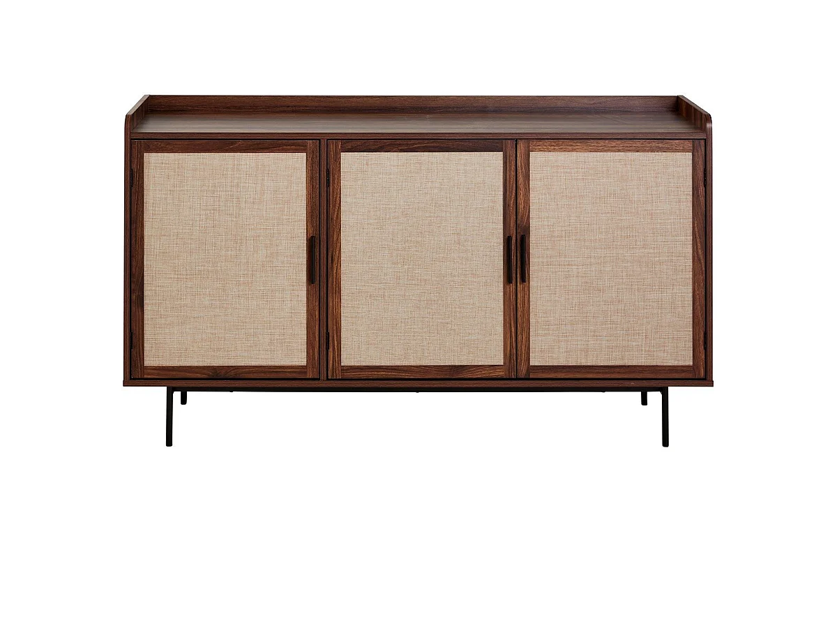 Buffet 3 portes décor noyer avec façades en tissu  L140 cm - JETSON