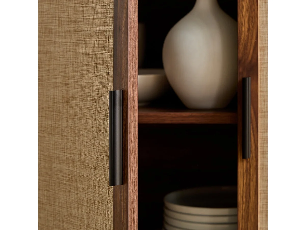 Buffet 3 portes décor noyer avec façades en tissu  L140 cm - JETSON