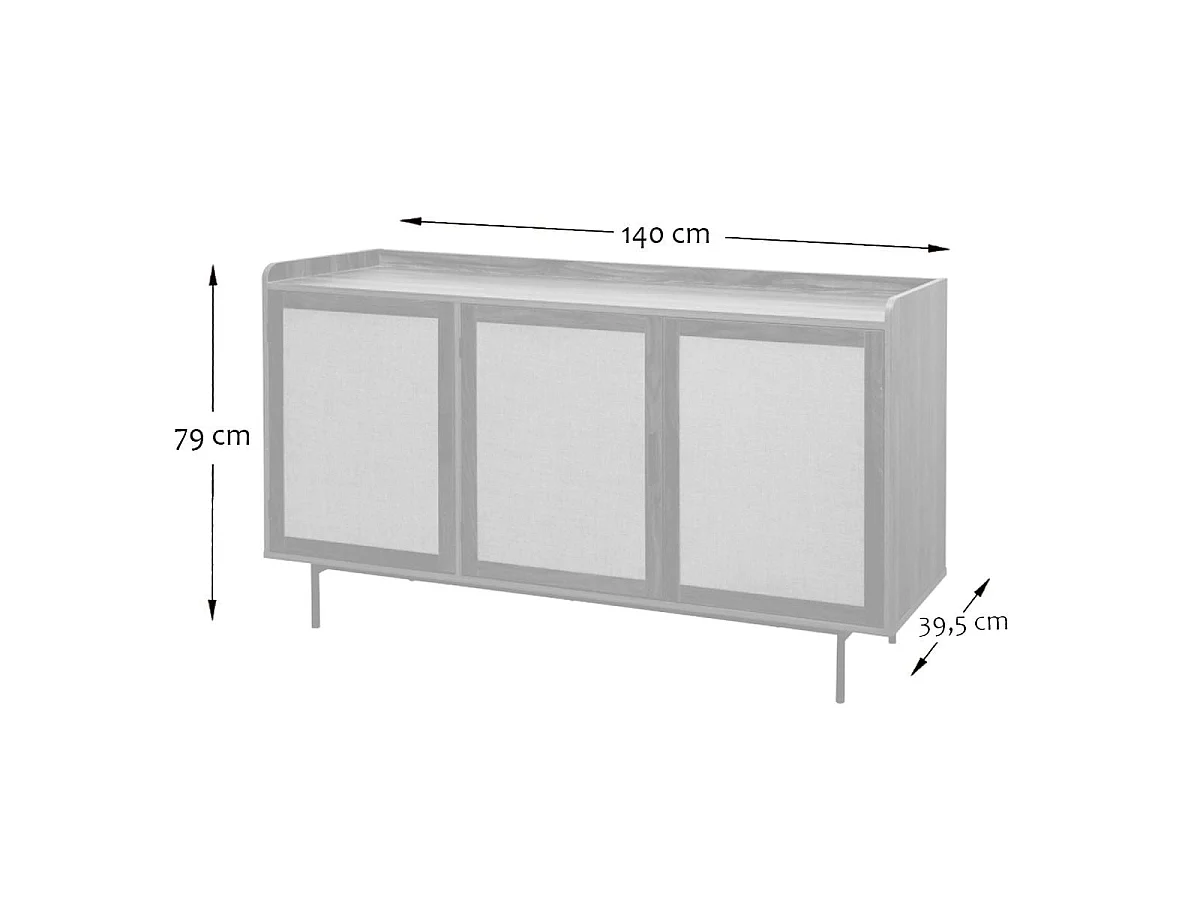Buffet 3 portes décor noyer avec façades en tissu  L140 cm - JETSON