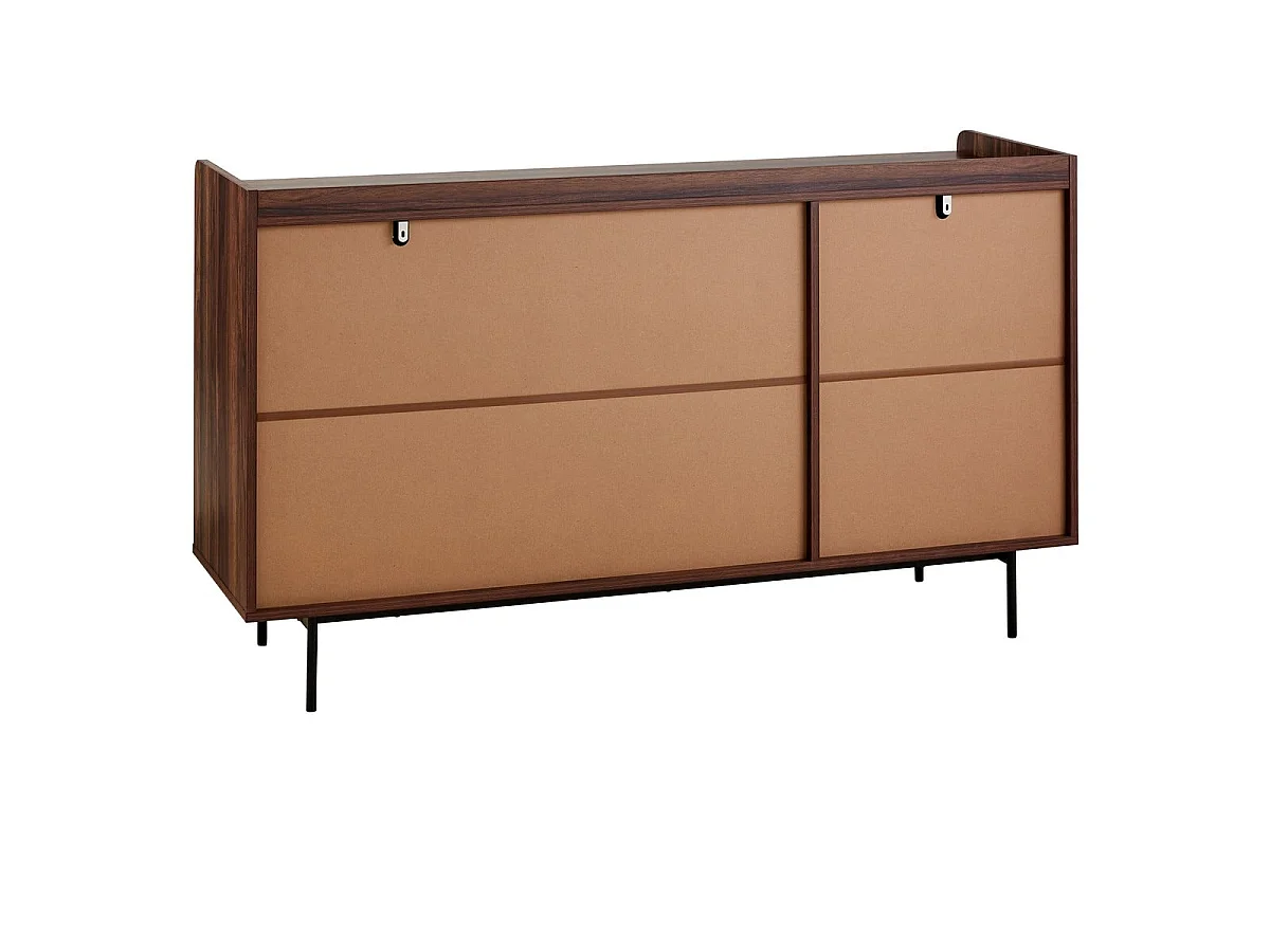 Buffet 3 portes décor noyer avec façades en tissu  L140 cm - JETSON