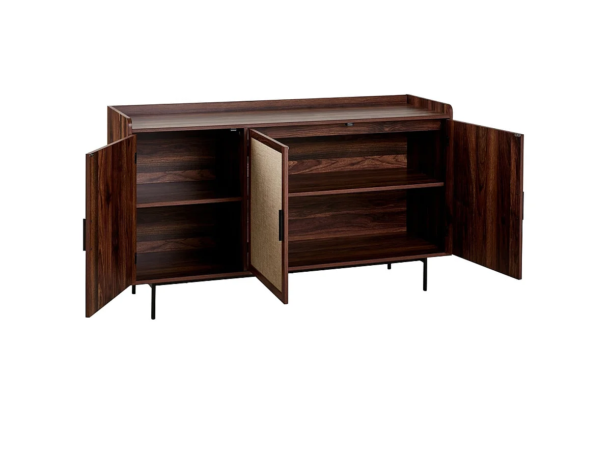 Buffet 3 portes décor noyer avec façades en tissu  L140 cm - JETSON