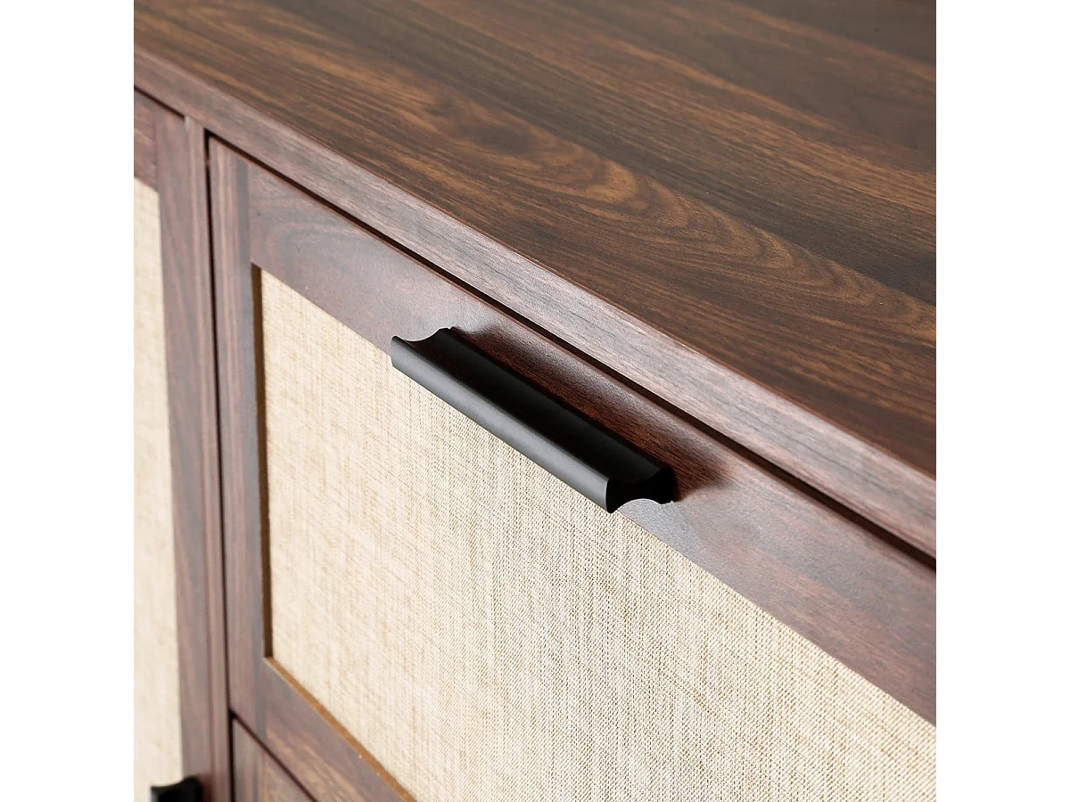 Buffet 2 portes 3 tiroirs décor noyer et façades en tissu L140 cm - JETSON
