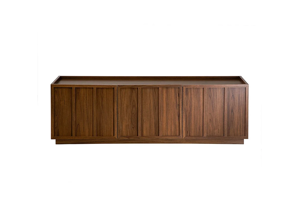 Meuble TV 3 portes effet noyer avec rebord L140 cm - ABEL