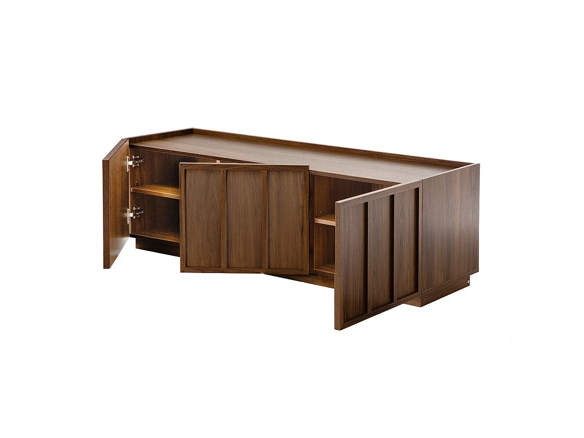 Meuble TV 3 portes effet noyer avec rebord L140 cm - ABEL