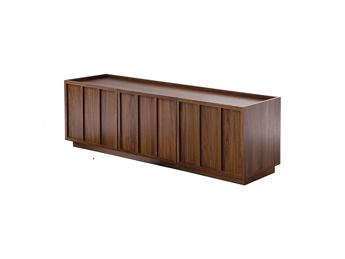 Meuble TV 3 portes effet noyer avec rebord L140 cm - ABEL