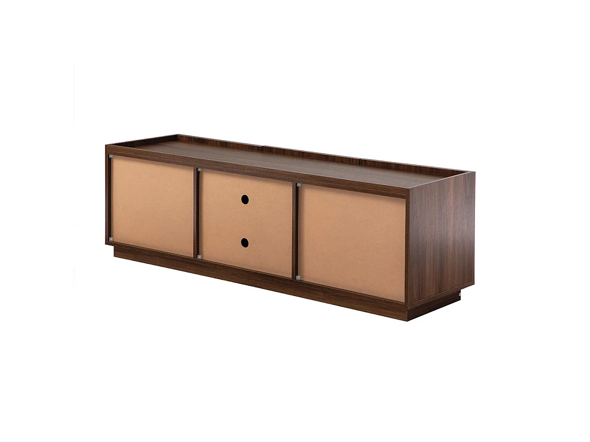 Meuble TV 3 portes effet noyer avec rebord L140 cm - ABEL