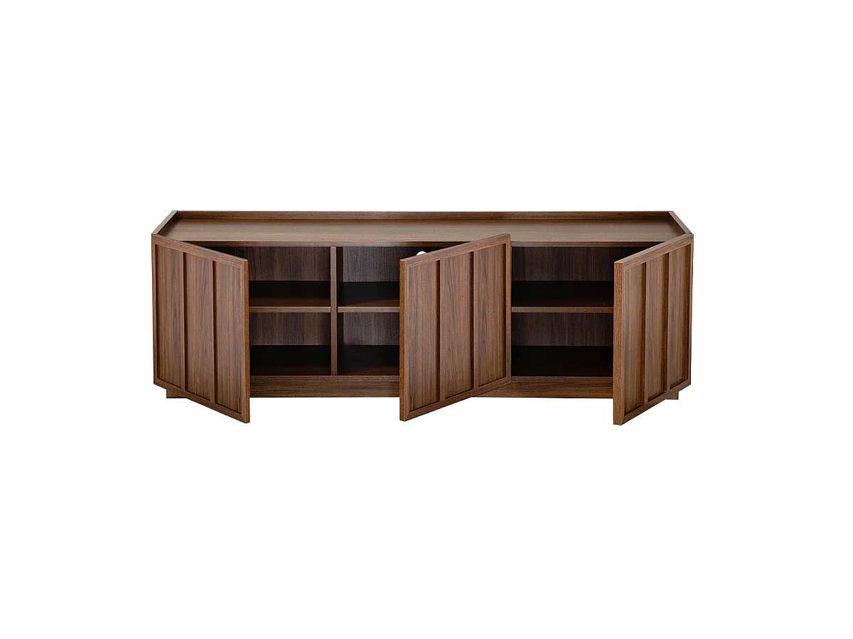 Meuble TV 3 portes effet noyer avec rebord L140 cm - ABEL