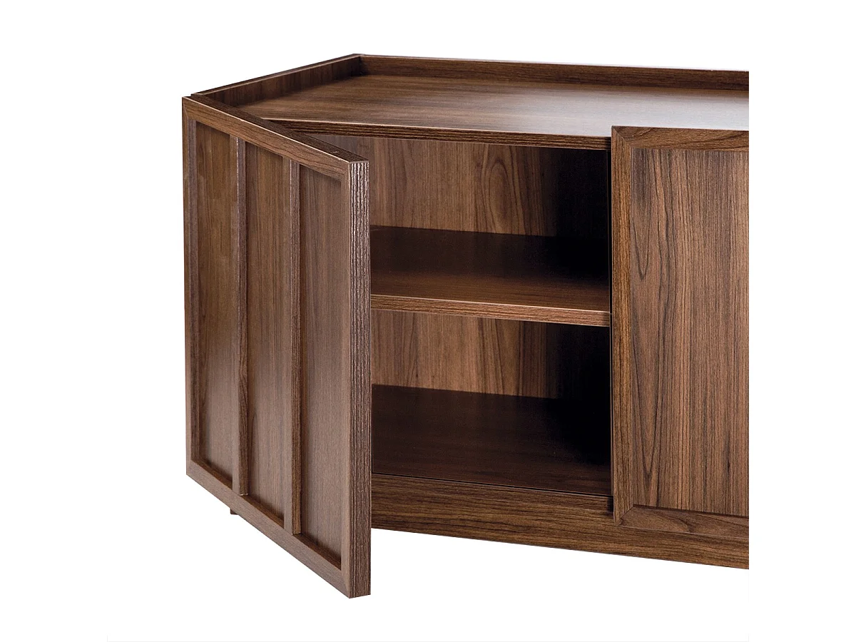 Meuble TV 3 portes effet noyer avec rebord L140 cm - ABEL