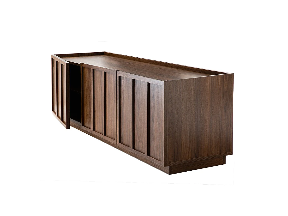 Meuble TV 3 portes effet noyer avec rebord L140 cm - ABEL