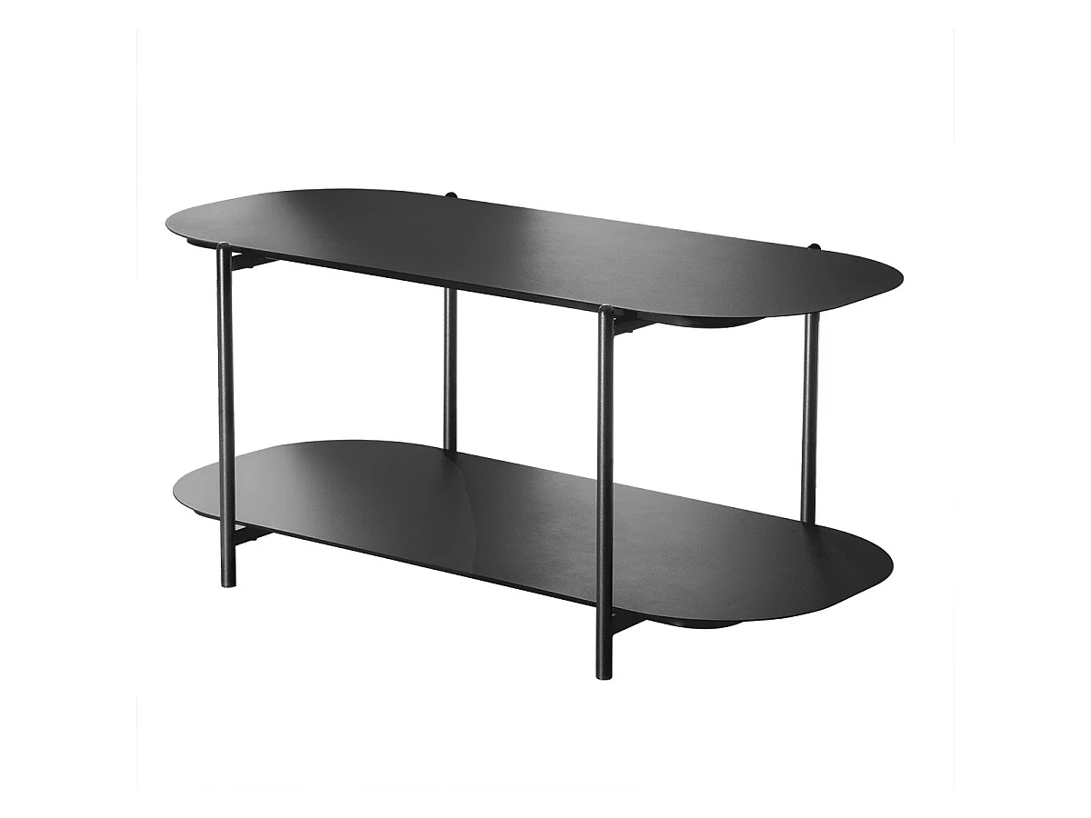 Two-tier coffee table in black metal, 100 cm long - SASHA
