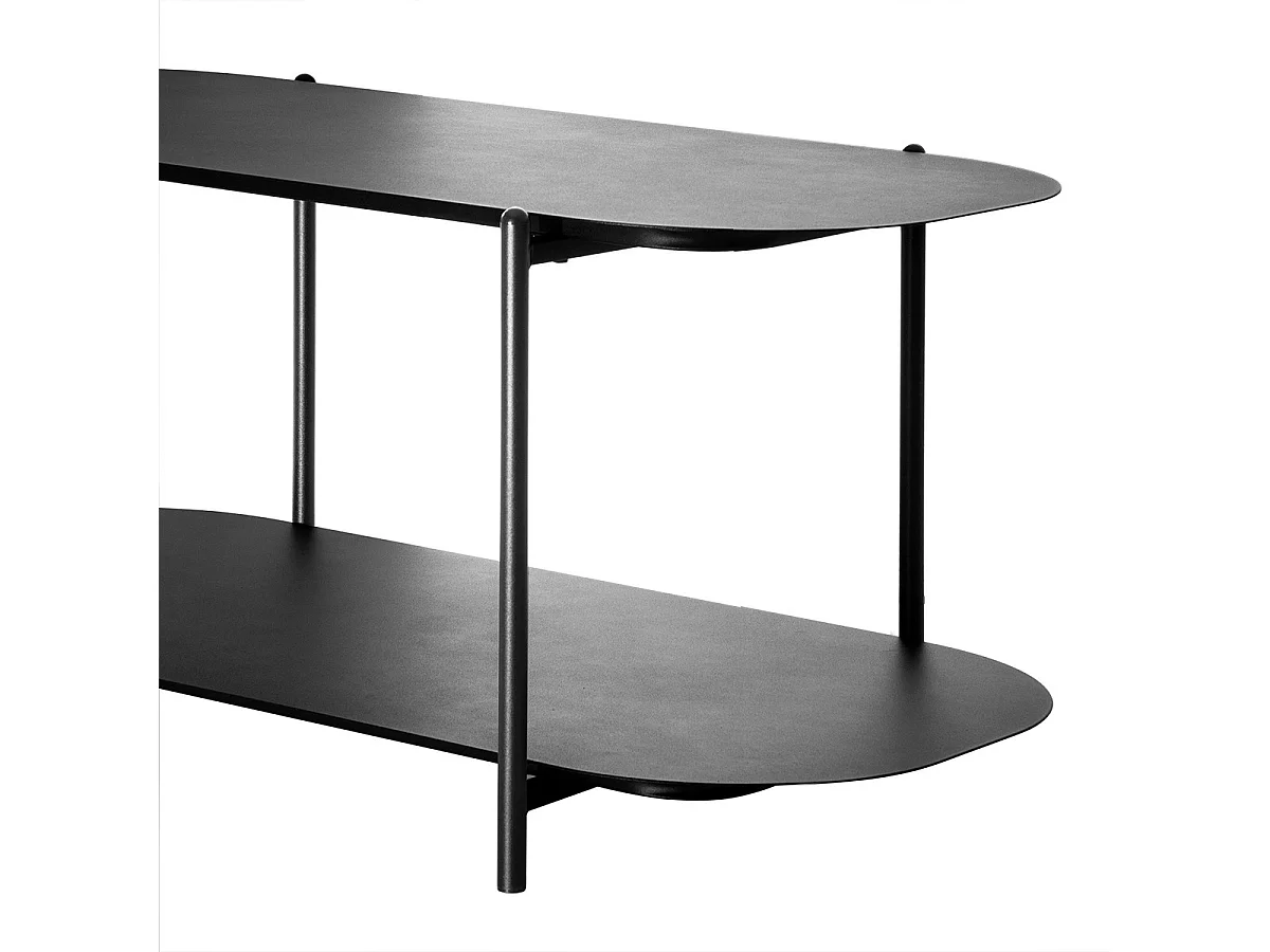 Two-tier coffee table in black metal, 100 cm long - SASHA
