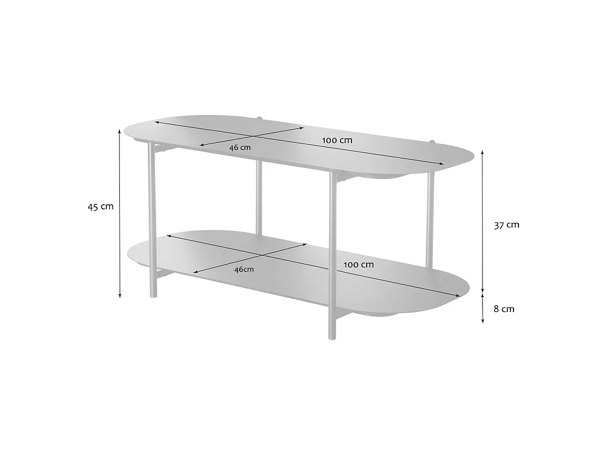Two-tier coffee table in black metal, 100 cm long - SASHA