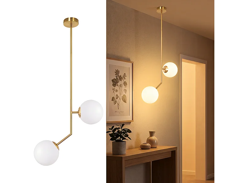 NETTLIFE Pendelleuchte Gold 2-flammig Opal G9 für Esszimmer/Küche/Wohnzimmer.