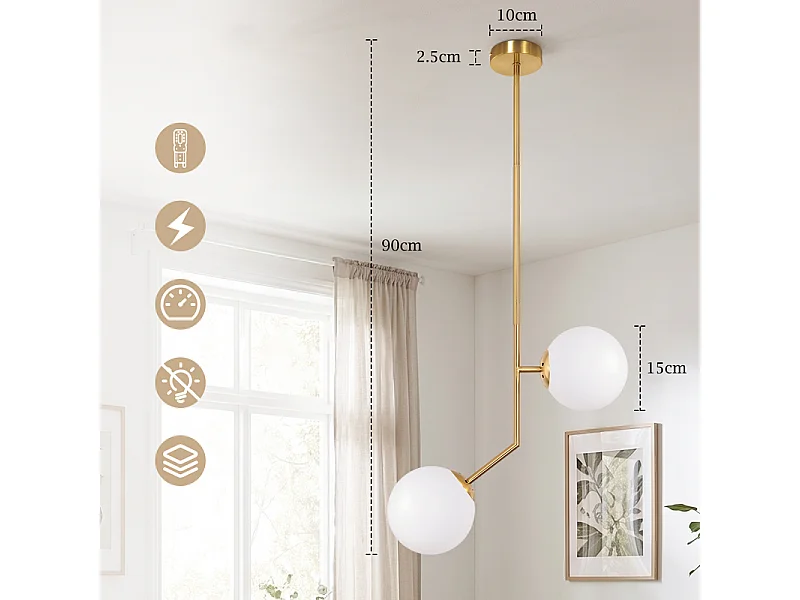 NETTLIFE Pendelleuchte Gold 2-flammig Opal G9 für Esszimmer/Küche/Wohnzimmer.