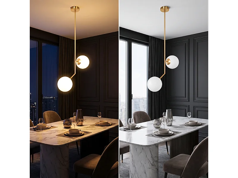 NETTLIFE Pendelleuchte Gold 2-flammig Opal G9 für Esszimmer/Küche/Wohnzimmer.