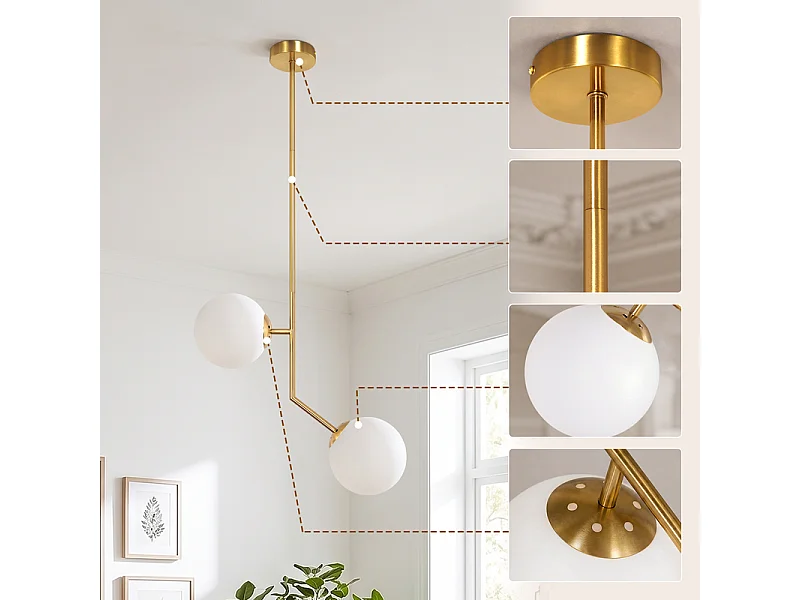NETTLIFE Pendelleuchte Gold 2-flammig Opal G9 für Esszimmer/Küche/Wohnzimmer.