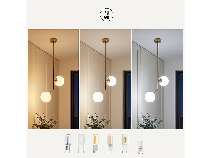 NETTLIFE Pendelleuchte Gold 2-flammig Opal G9 für Esszimmer/Küche/Wohnzimmer.