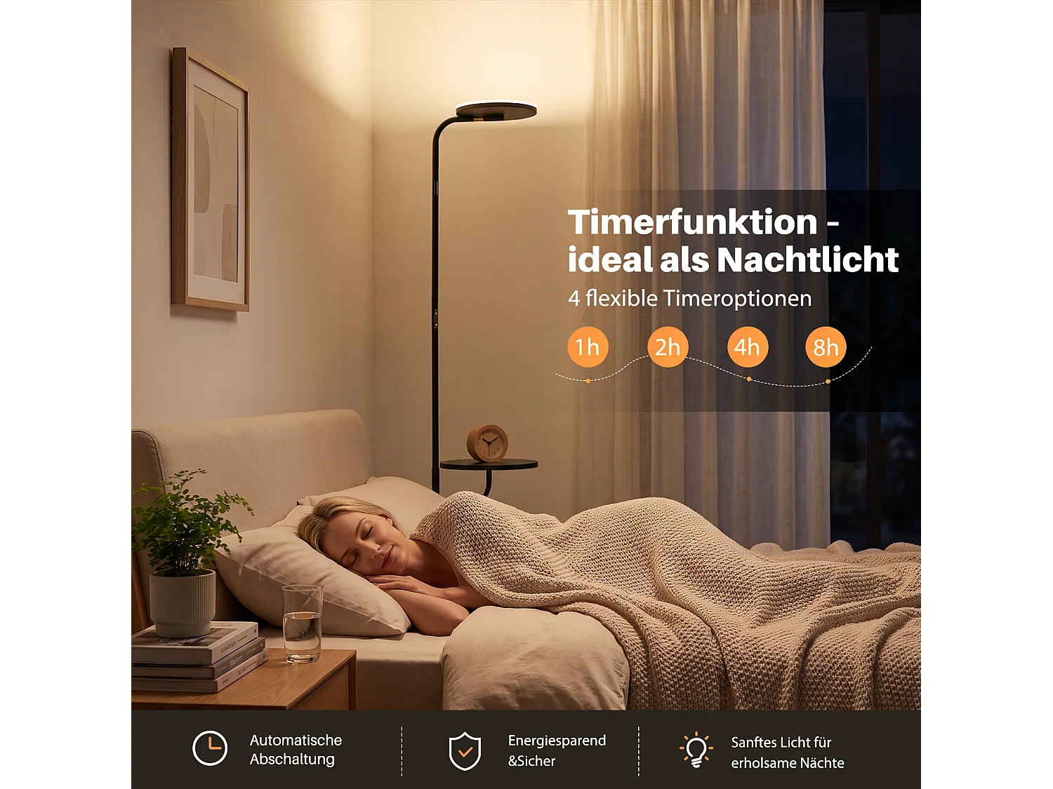 NETTLIFE Lampa podłogowa LED 30W Czarna 174cm z pilotem, regulowana 3000K-6500K, 2331lm, idealna do salonu, sypialni, kącika do czytania.