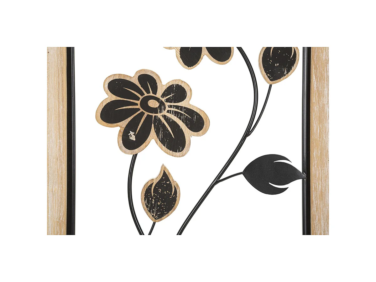 Panneau mural Girish A en fer et bois avec fleurs noires