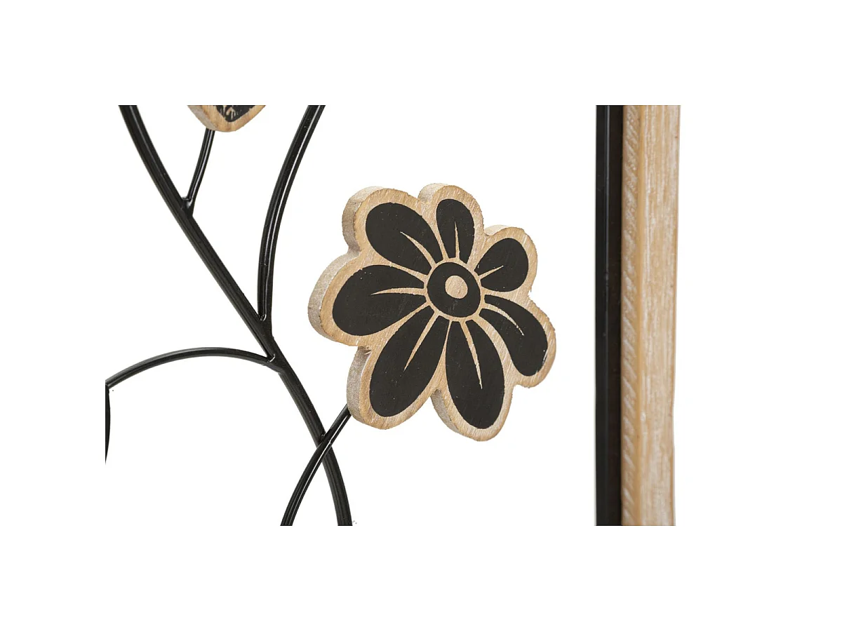 Panneau mural Girish A en fer et bois avec fleurs noires