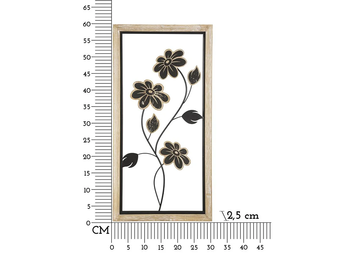 Panneau mural Girish A en fer et bois avec fleurs noires
