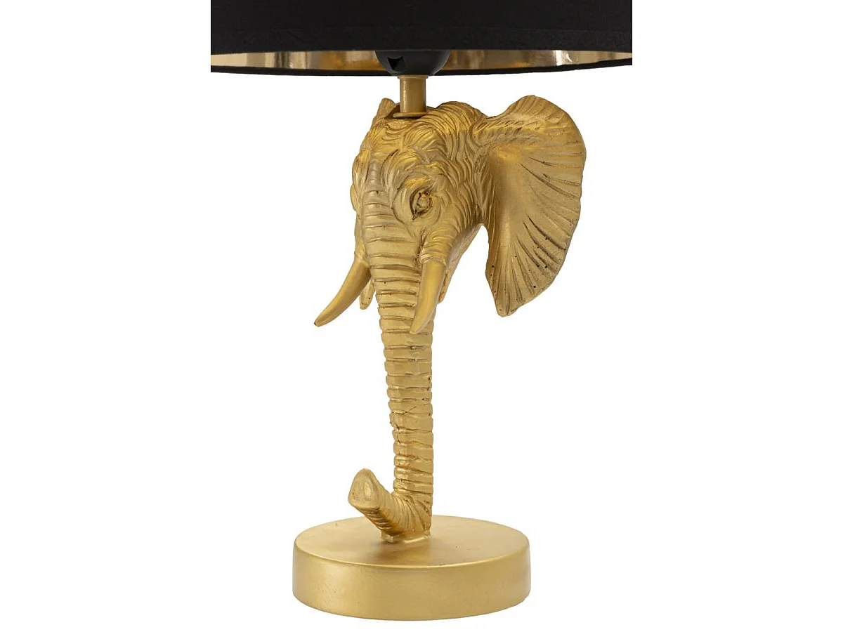 Kleine Olifant Nachtlamp van goudkleurig hars met zwarte stoffen kap
