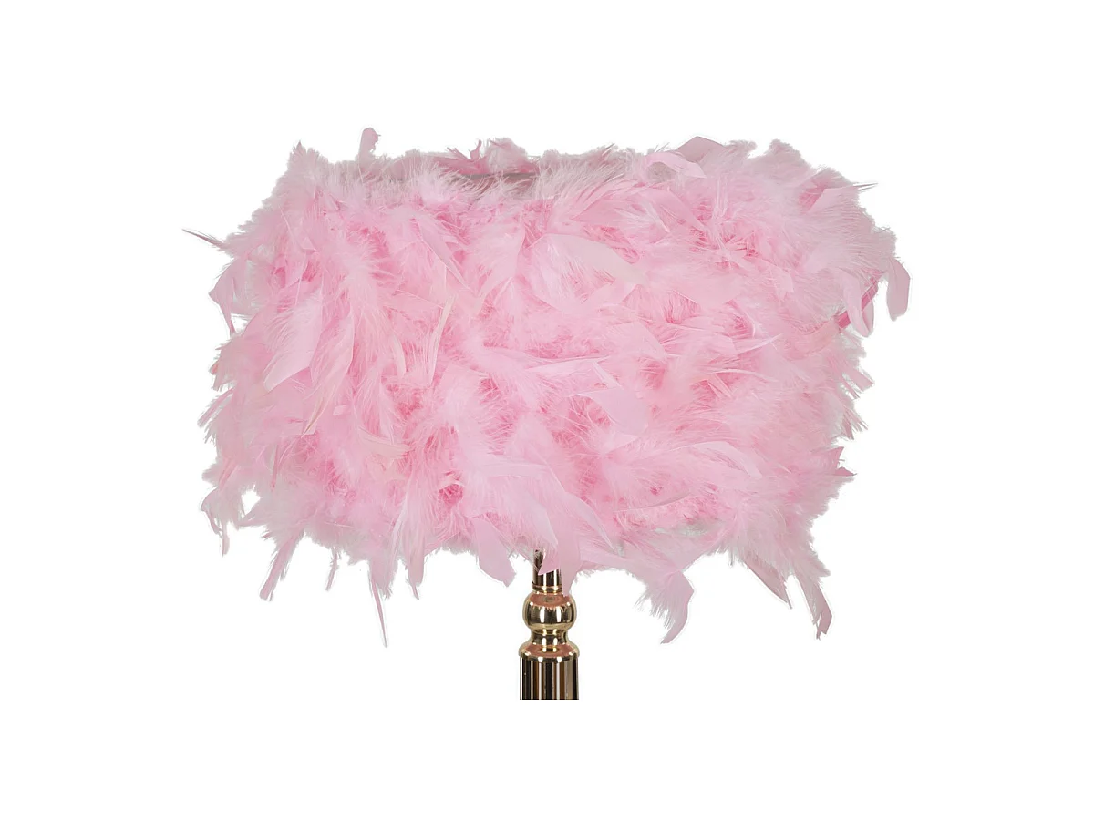 Lampe de table Tarty Rose en métal avec abat-jour en plumes roses