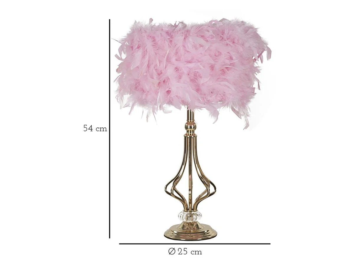 Lampe de table Tarty Rose en métal avec abat-jour en plumes roses