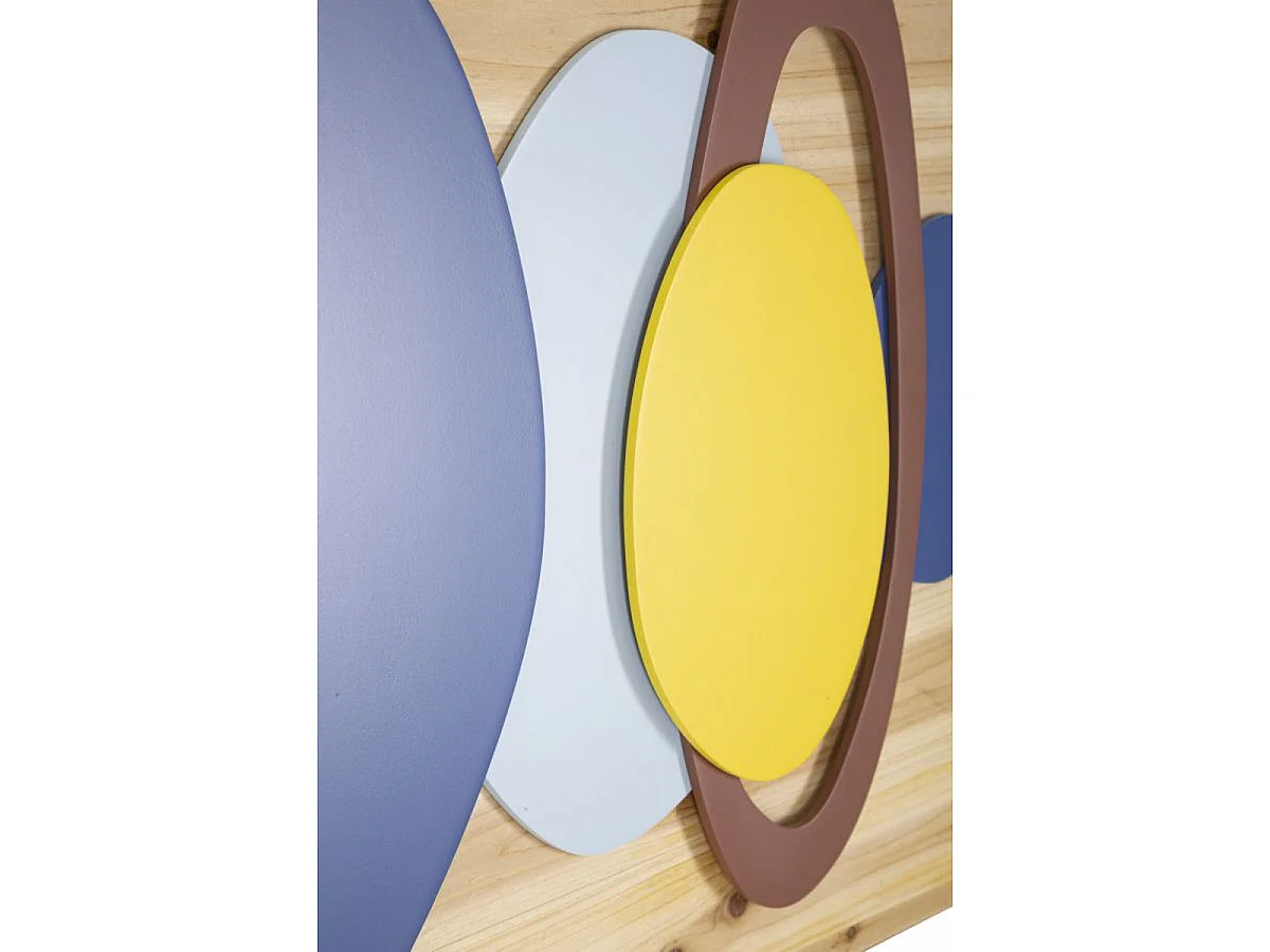 Panneau mural Wood Color en bois de sapin avec formes ovales colorées