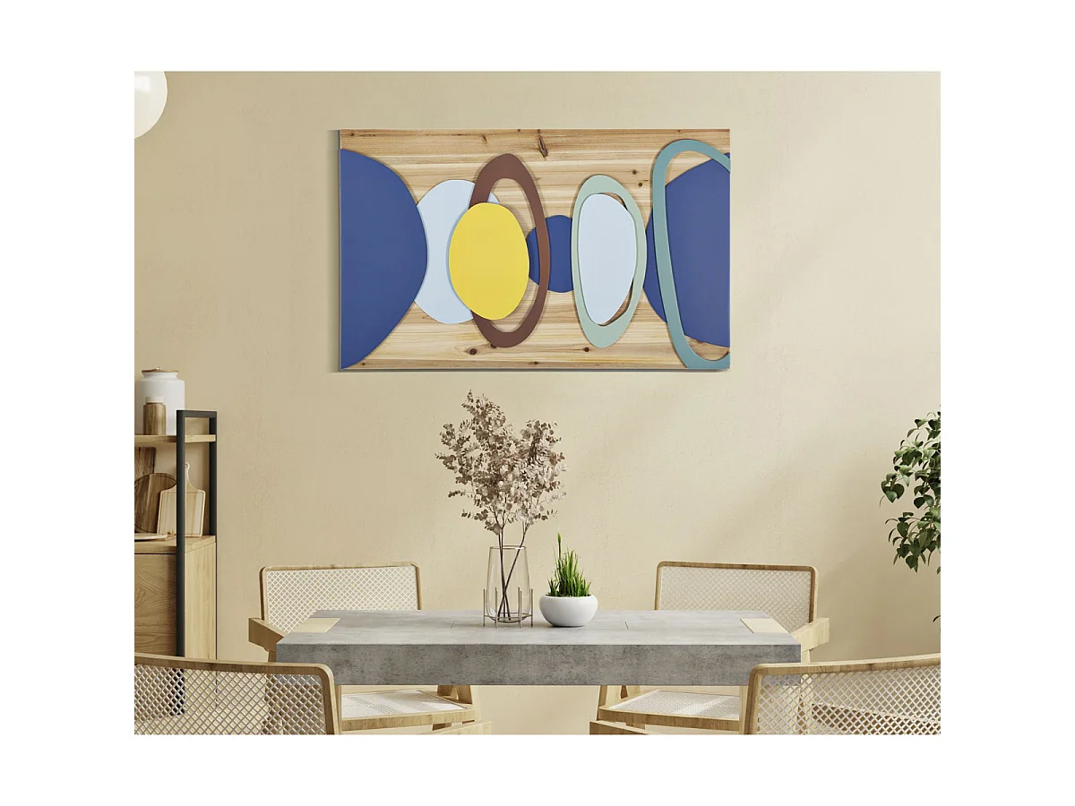 Panneau mural Wood Color en bois de sapin avec formes ovales colorées