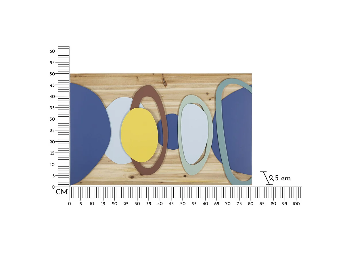 Panneau mural Wood Color en bois de sapin avec formes ovales colorées
