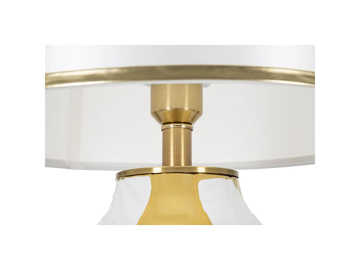 Lampe de table Ceramic en céramique blanche et métal doré avec abat-jour en tissu